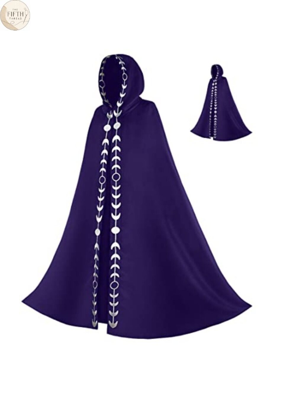 Unisex Moon Phases Embroidered Hooded Cloak Medieval Renaissance Cape